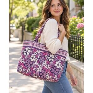 Vera Bradley Petal Power Purple Floral Quilted Tote Shoulder Bag Retired